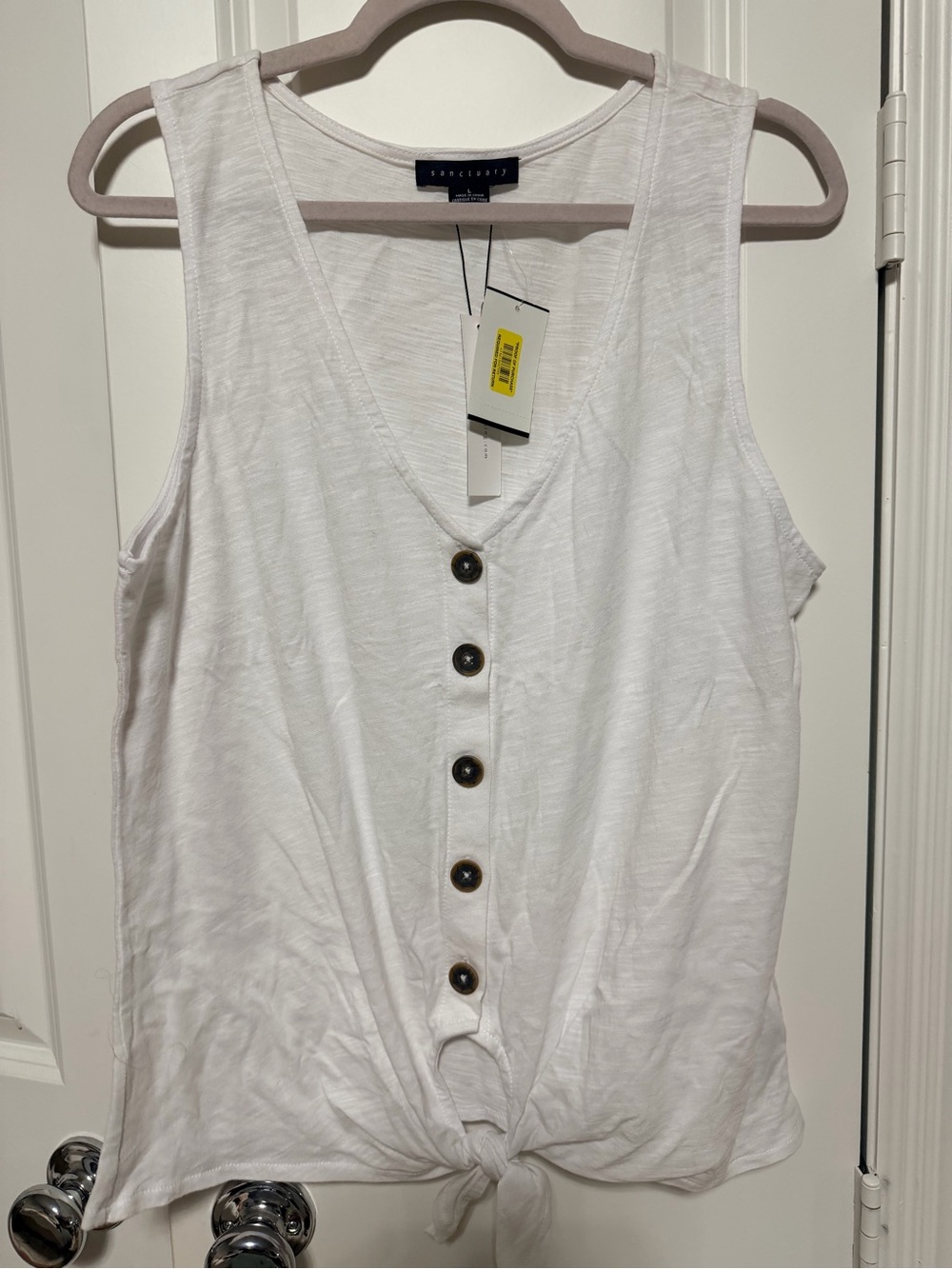 Sanctuary White Button-Front Tie-Hem Tank